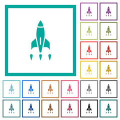 Rocket flat color icons with quadrant frames