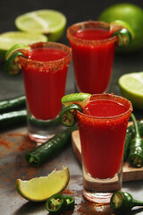 Shots with sangrita - traditional Mexican cocktail
