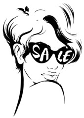 Woman with hairstyle and sunglasses sale