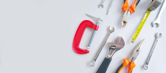 set of tools on a colored background