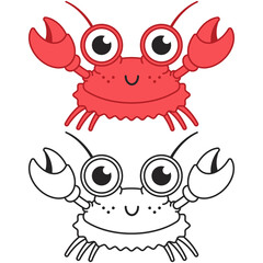 Cute crab vector cartoon character isolated on a white background.
