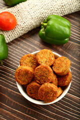 Oven fresh crispy baked meat  cutlets -Asian cuisines background.