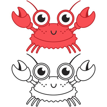 Cute crab vector cartoon character isolated on a white background.