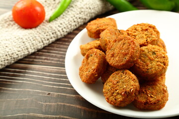 Healthy appetizer, homemade delicious and spicy fresh baked meat cutlets .snack foods.