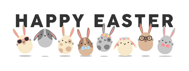 Happy Easter decoration banner with rabbits and text		