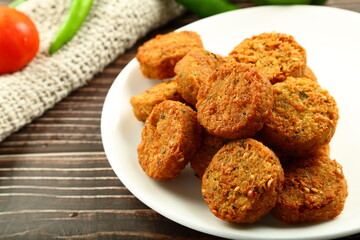 Healthy appetizer, homemade delicious and spicy fresh baked meat cutlets .snack foods.
