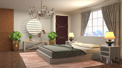 Fototapeta na wymiar Bedroom interior. Bed. 3d illustration