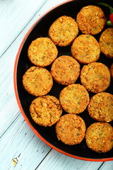 Indian street foods background, delicious and spicy cutlets . healthy snack foods background.