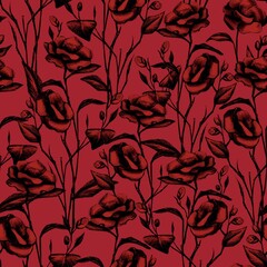 seamless red pattern with roses. Graphic design for fabric, textile, wallpaper and packaging 