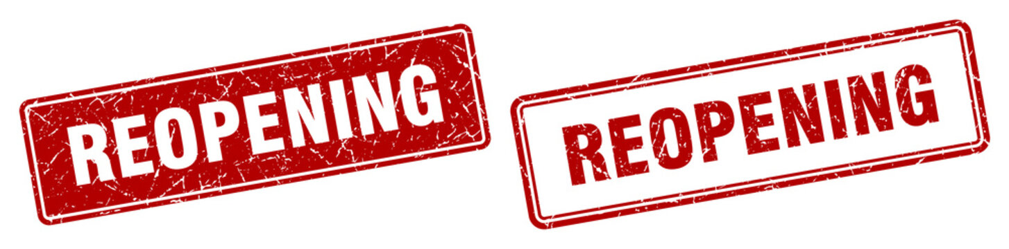 reopening stamp set. reopening square grunge sign