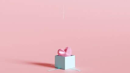 3D Animation Heart Balloons floating out of blue gift box on pastel pink background. - Powered by Adobe
