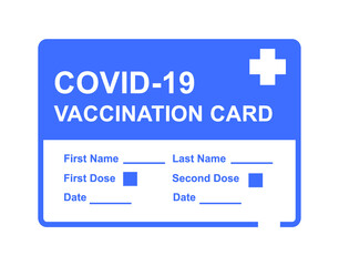 Vaccination card icon for COVID-19, Coronavirus disease. Blue vector illustration of vaccination document for COVID jab.