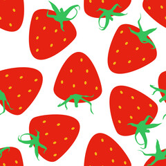 Strawberry vector cartoon seamless pattern on a white background.