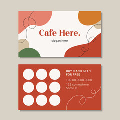 Loyalty card for cafe coffee. Stamps card collect 10 get 1 free. abstract background