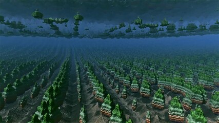 Airplane flying through a Fractal Forest. 3D Fractal - Powered by Adobe