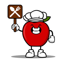 cute chef red apple cartoon mascot character