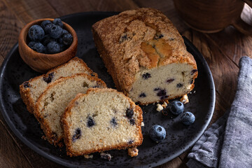 Fototapeta na wymiar Loaf of Blueberry Streusel Sweet Bread