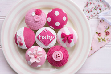 Pink baby shower cupcakes