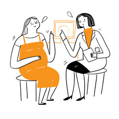 Beautiful doctors tell patients advice about illness or pregnancy.