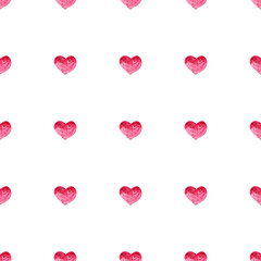 Seamless pattern. Pink hearts. Watercolor. For fabric or packaging paper.