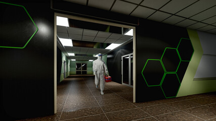Fototapeta na wymiar Image of a doctor in a biological protection suit 3D illustratio