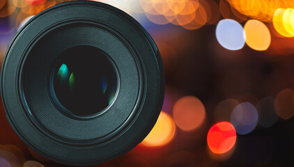 Camera lens on blur night city,Camera - Photographic Equipment,Aspirations,Video Still,Lens - Optical Instrument,Photography,S