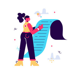 Sad stylish business woman hold giant task list