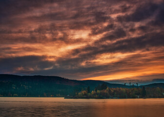 A dramatic sunset at the Schluchsee