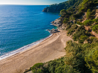 Obraz premium aerial images of lloret de mar virgin beach turquoise blue water without people transparent europe mediterranean sea