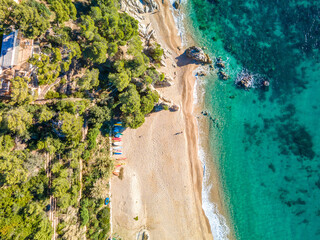 aerial images of lloret de mar virgin beach turquoise blue water without people transparent europe...