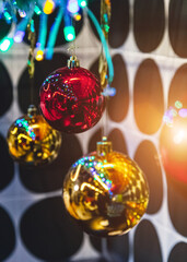 Christmas colorful balls on a spotted background
