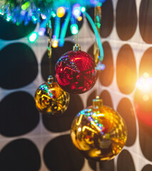 Christmas colorful balls on a spotted background