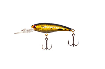 Yellow baubles for catching fish on a white background, isolate, Background
