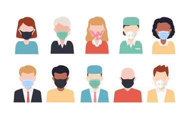 People wearing medical masks to prevent disease, flu, air pollution, contaminated air, world pollution. Please wear a mask