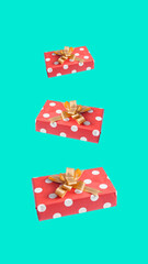 the photo shows a gift. valentine's day concept. gift boxes on a turquoise backgro