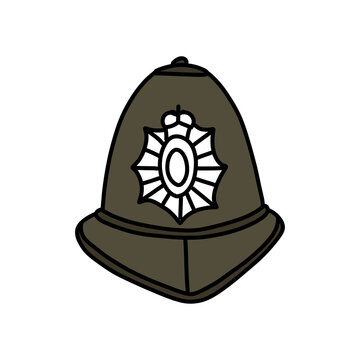 english police hat doodle icon, vector color illustration