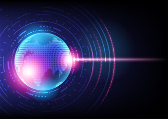 Digital world and technology on the dark blue background, cyberspace, connection, presentation