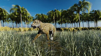 Image of a leopard on the hunt 3D illustration