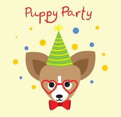 Puppy party background. Cute greeting card with presents, dogs, cats and puppies