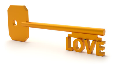 Key with word LOVE isolated on white
