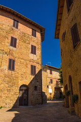 Fototapeta na wymiar Residential buildings in the historic centre of the medieval town of Monticchiello near Pienza in Siena Province, Tuscany, Italy 