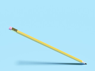 Pencil with pink rubber on blue background