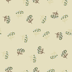 Abstract nature seamless pattern with simple yarrow elements. Beige background.