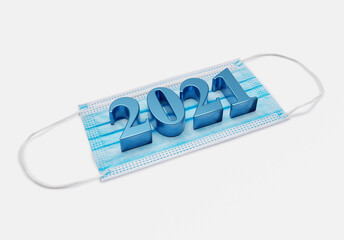 2021 new year numbers lie on medical mask