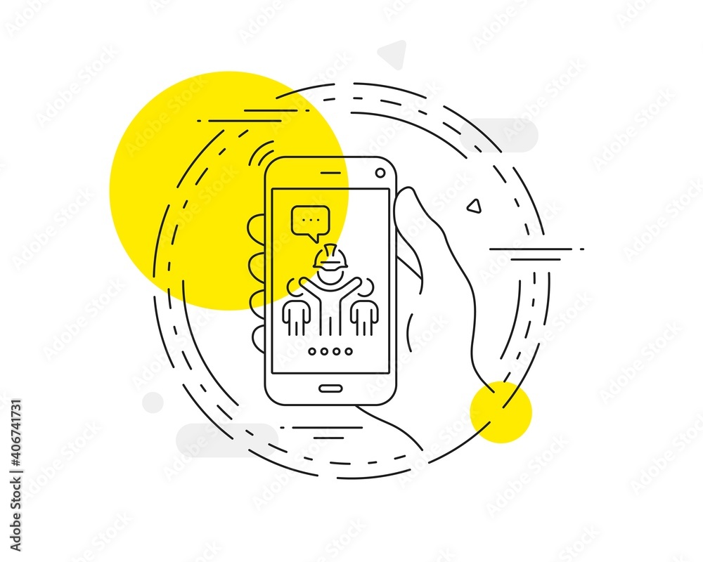 Poster engineering team line icon. mobile phone vector button. engineer or architect group sign. constructi