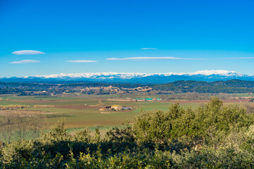 pals medieval village of spain views snowy pyrenees