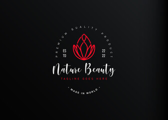 Fototapeta premium Lotus buds bloom logo design. Vector illustration of abstract red lotus monoline design. Vintage logo design vector line icon template