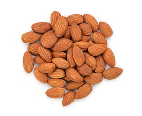 Close up peeled almonds nuts on white background isolated for your advertising