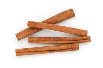 Close up top view cinnamon sticks isolated on white background