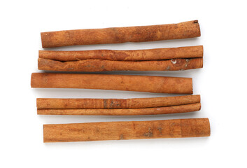 Close up top view cinnamon sticks isolated on white background